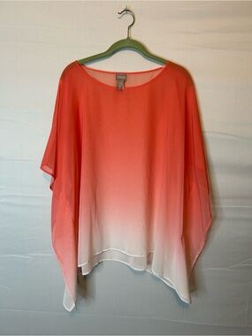 Chicos Women’s L/XL Semi Sheer Blouse Butterfly Sleeves Peachy Beach Boho 038